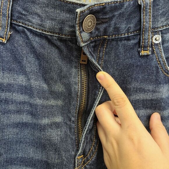 EXPRESS Men's 36x32 Original Slim Fit Distressed Dark Wash Denim Jeans - Picture 10 of 16